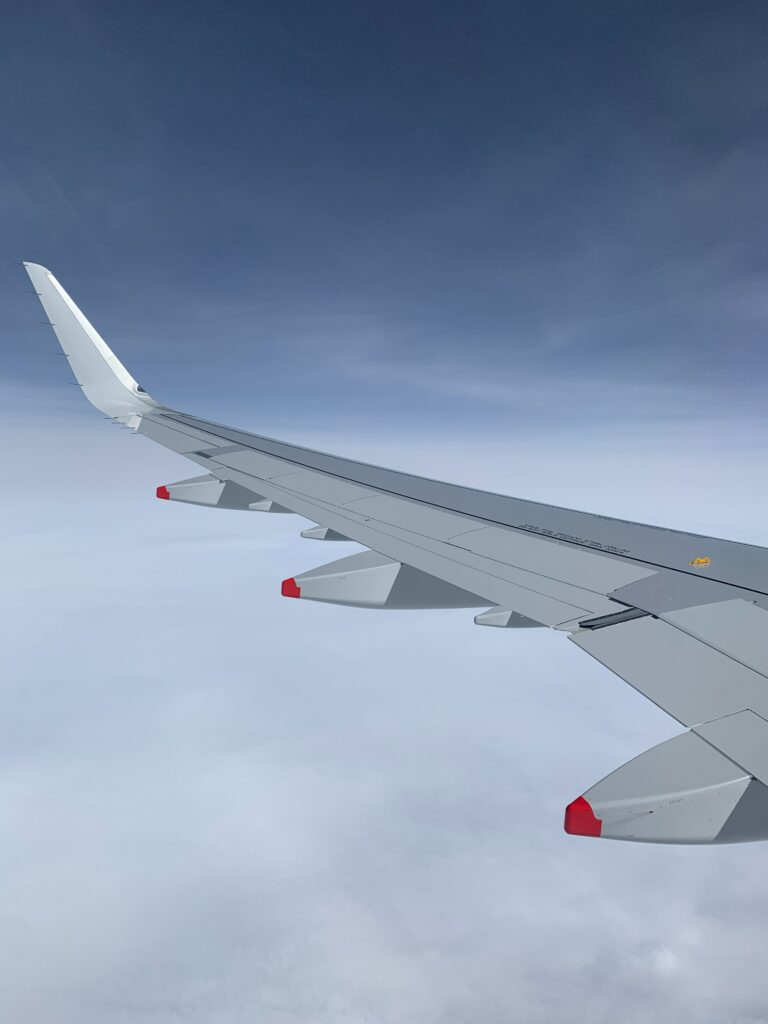 Blick auf Flugzeugflüge aus Fenster