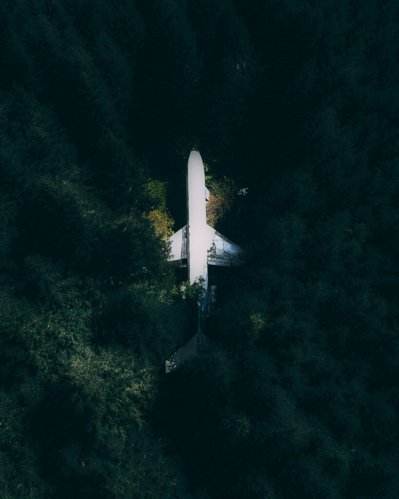 Flugzeug Notlandung im Wald 