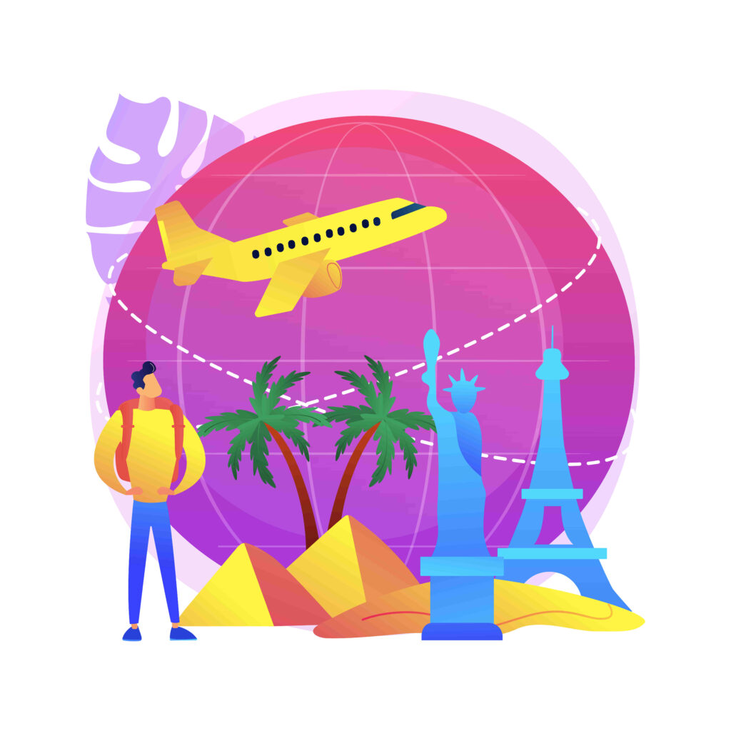 Traveling the world abstract concept vector illustration.