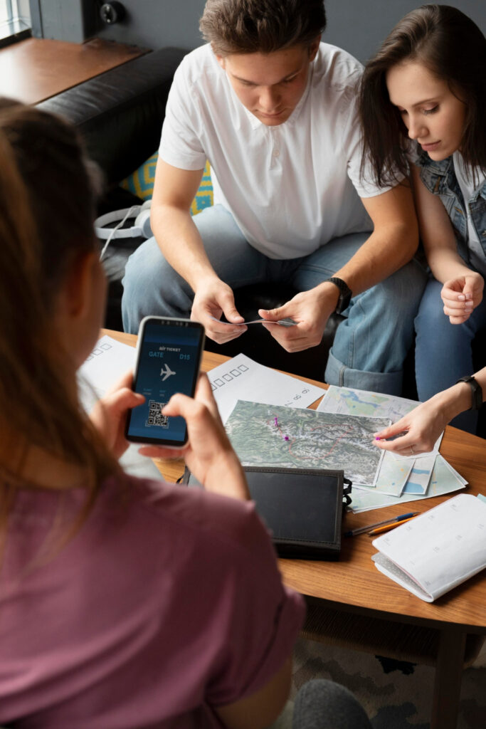 Paar im Reisebüro, unzufrieden 