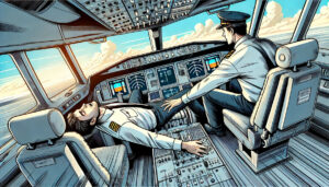 Pilot Ausfall im Cockpit Comic Style Bild