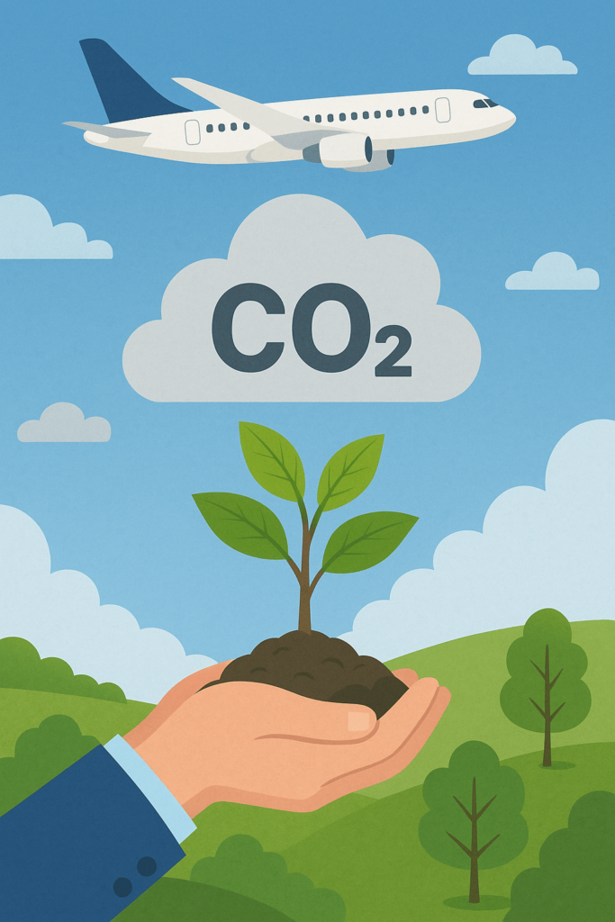 Grafik Symbolbild CO2-Kompensation Pflanze Flugzeug Wolke