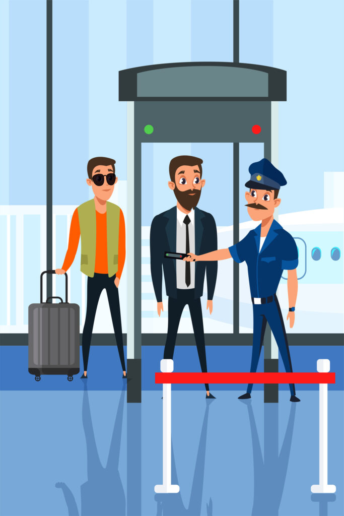 Sicherheitscheck Flughafen Comic Grafik