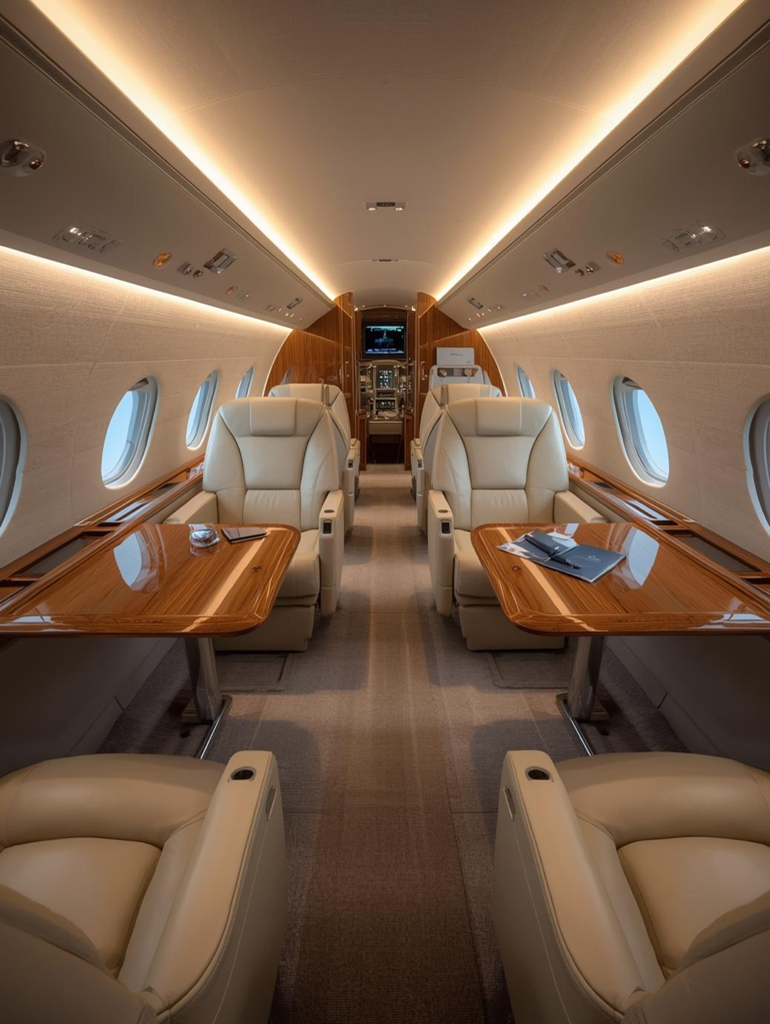 Privatjet mieten mit teurer Innenausstattung. 