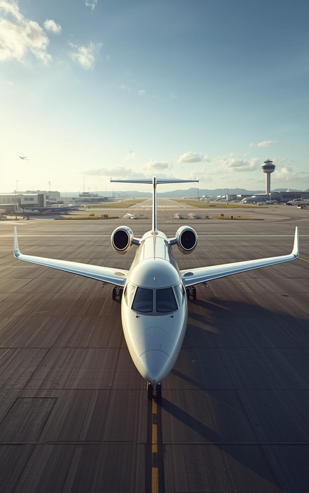 Privatjet auf Startbahn, Frontansicht