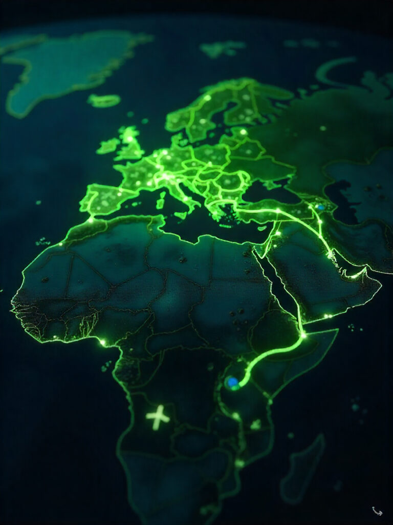 Nachhaltige Flugrouten symbolisiert Europakarte SORA KI.