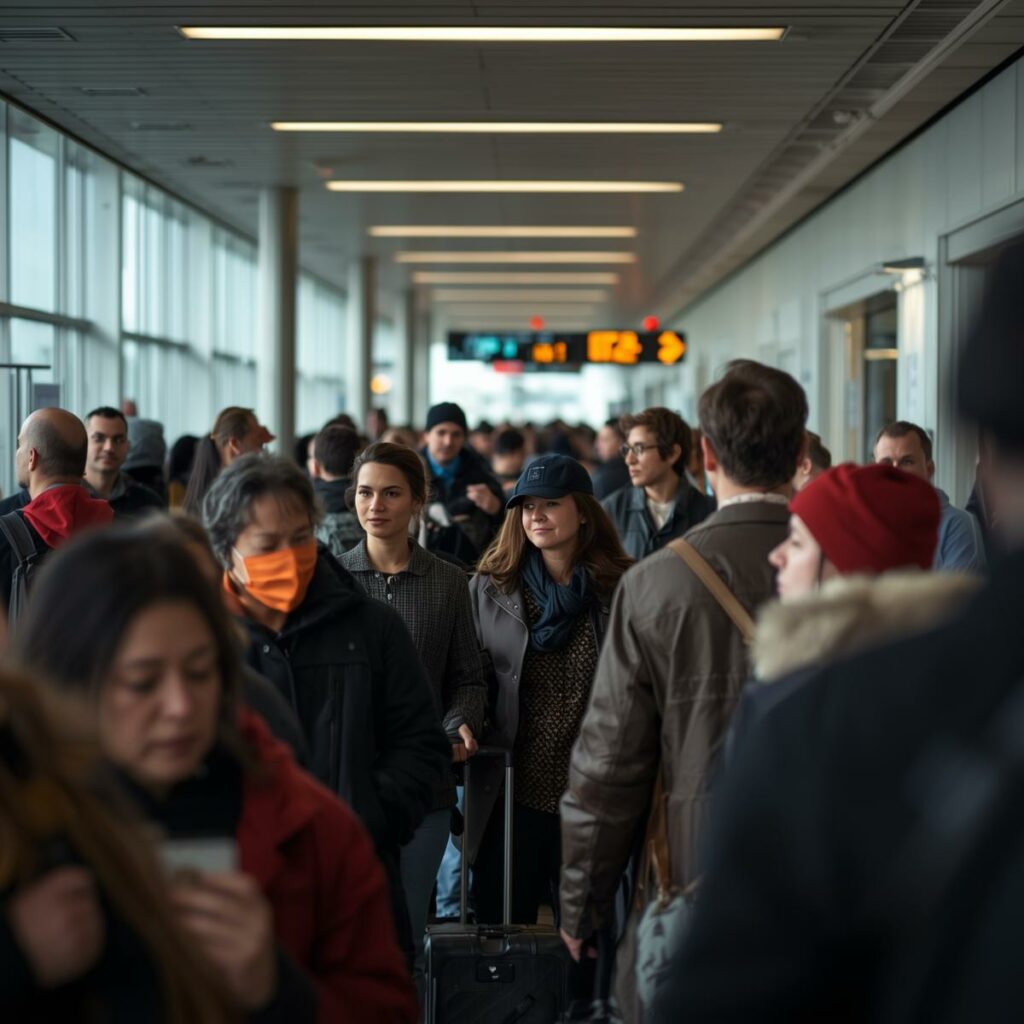 Laufende Menschenmenge am Flughafenterminal. 