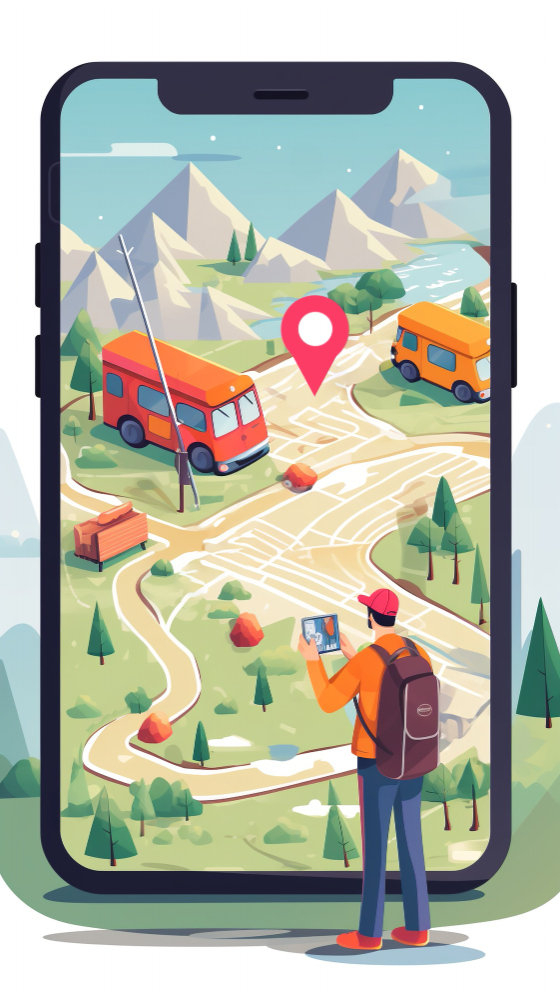 Großansicht eines Smartphones mit Reiserouten und Reisewidgets.